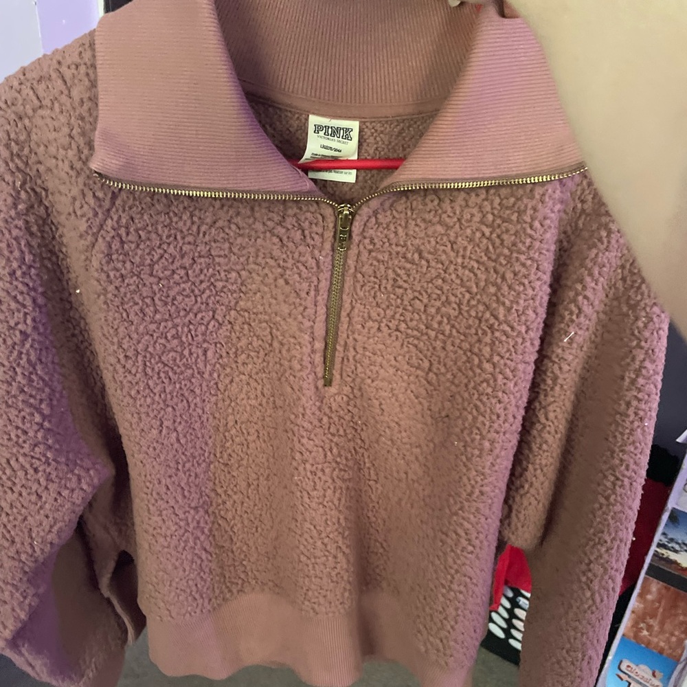 PINK fluffy quarter zip sweatshirt